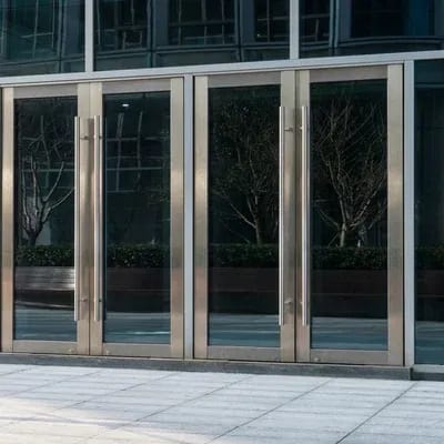 Large floor-to-ceiling glass doors and windows