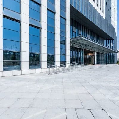Detail view of a modern business office building exterior