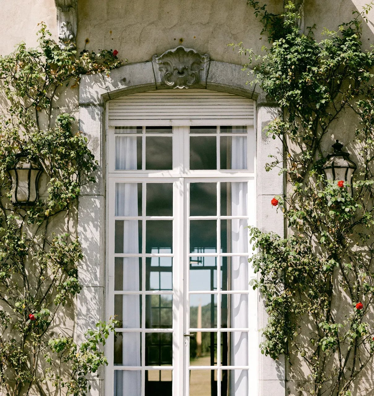 Beautiful vintage white wooden front door