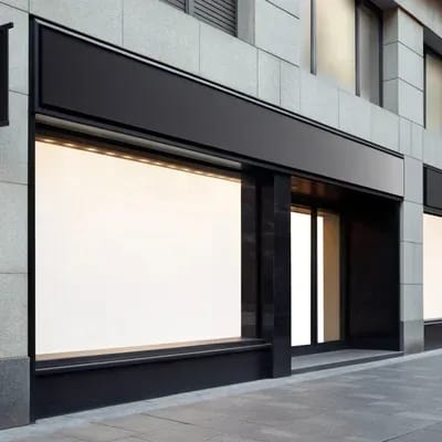 Clothing store signs on a storefront exterior