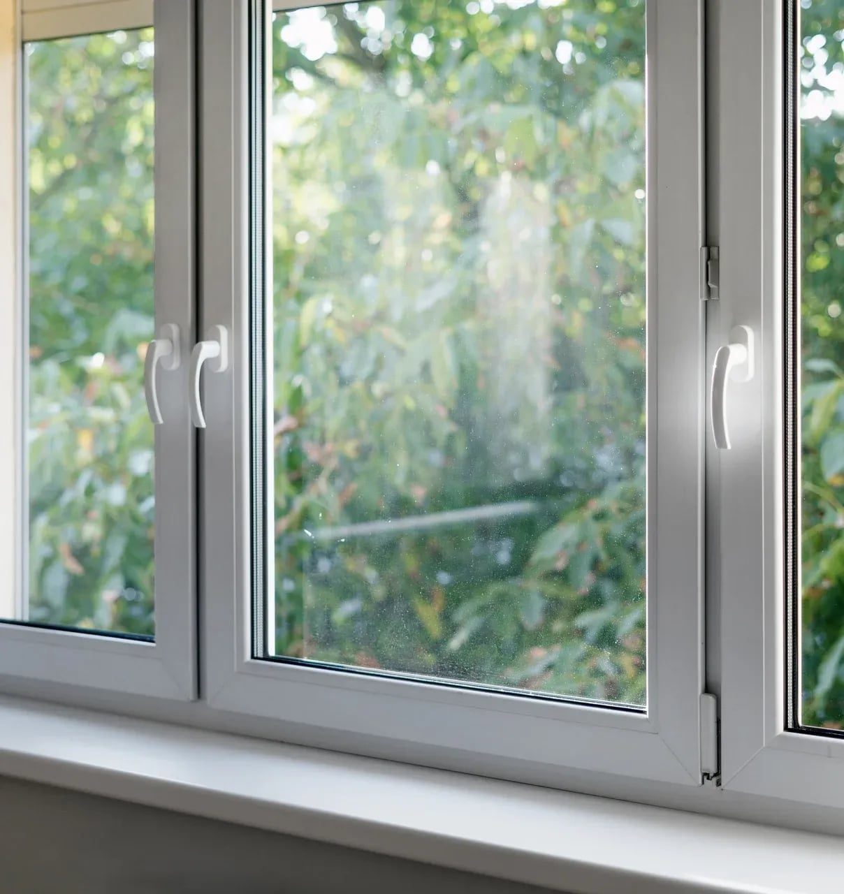 White window frame with modern aluminium profiles