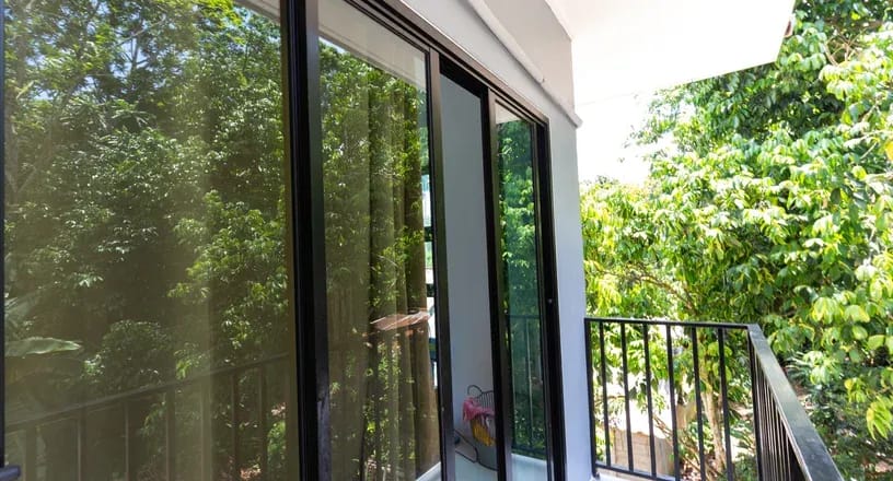 Folding Glass Doors with a black aluminium frame